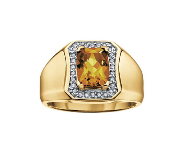 BAGUE EN OR SERTIE D'UN QUARTZ JAUNE ET DE DIAMANTS